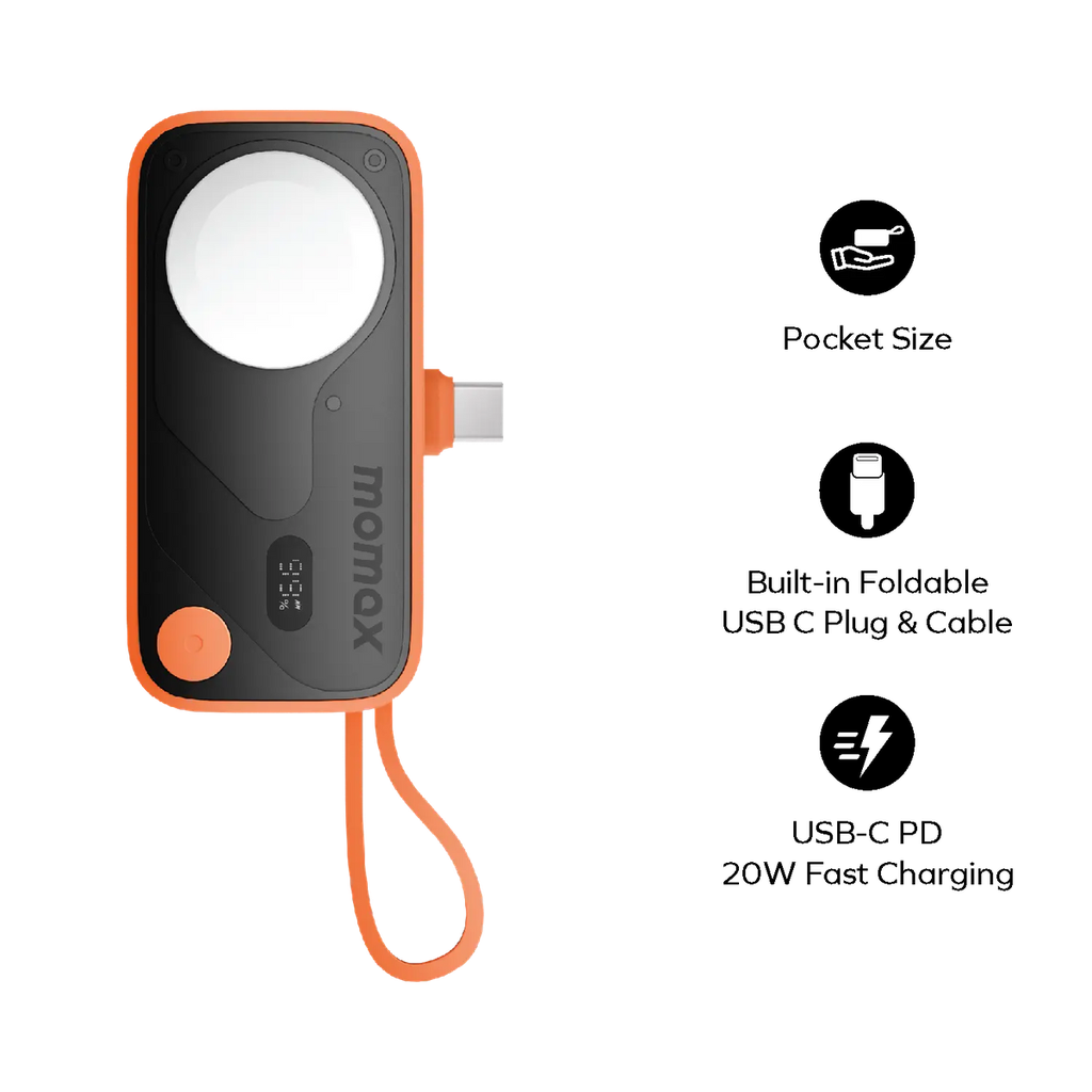 Momax 5000mAh PD 2 0W Built-in C cable & Apple Watch Tail Plug Power 
