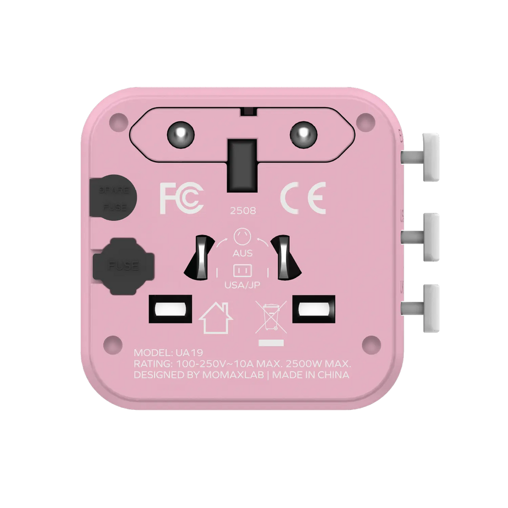 Momax  1-World Travel Adaptor (Pink)