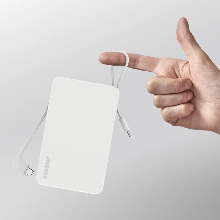 Momax 1-Power Vital+ 20000mAh Battery Pack with Dual Built-in USB-C Cable (White)