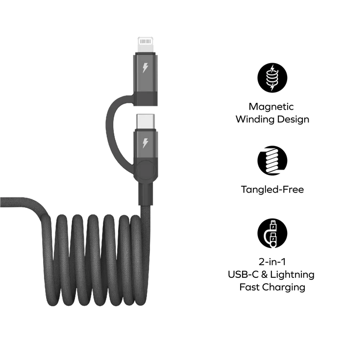 Momax Mag.link USB-C to C & Lightning Magnetic Cable 2m (Black)