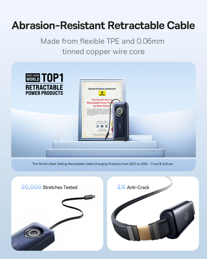 Baseus EnerCore CR11 Power Bank with Retractable Cable 20000mAh 67W - Cosmic Black