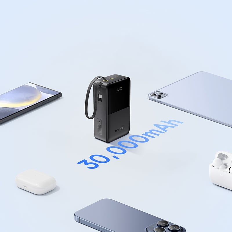 Baseus EnerFill FC51 Bipow2 Pro Digital Display Power Bank with Built-in Cable 30000mAh 22.5W - Cosmic Black