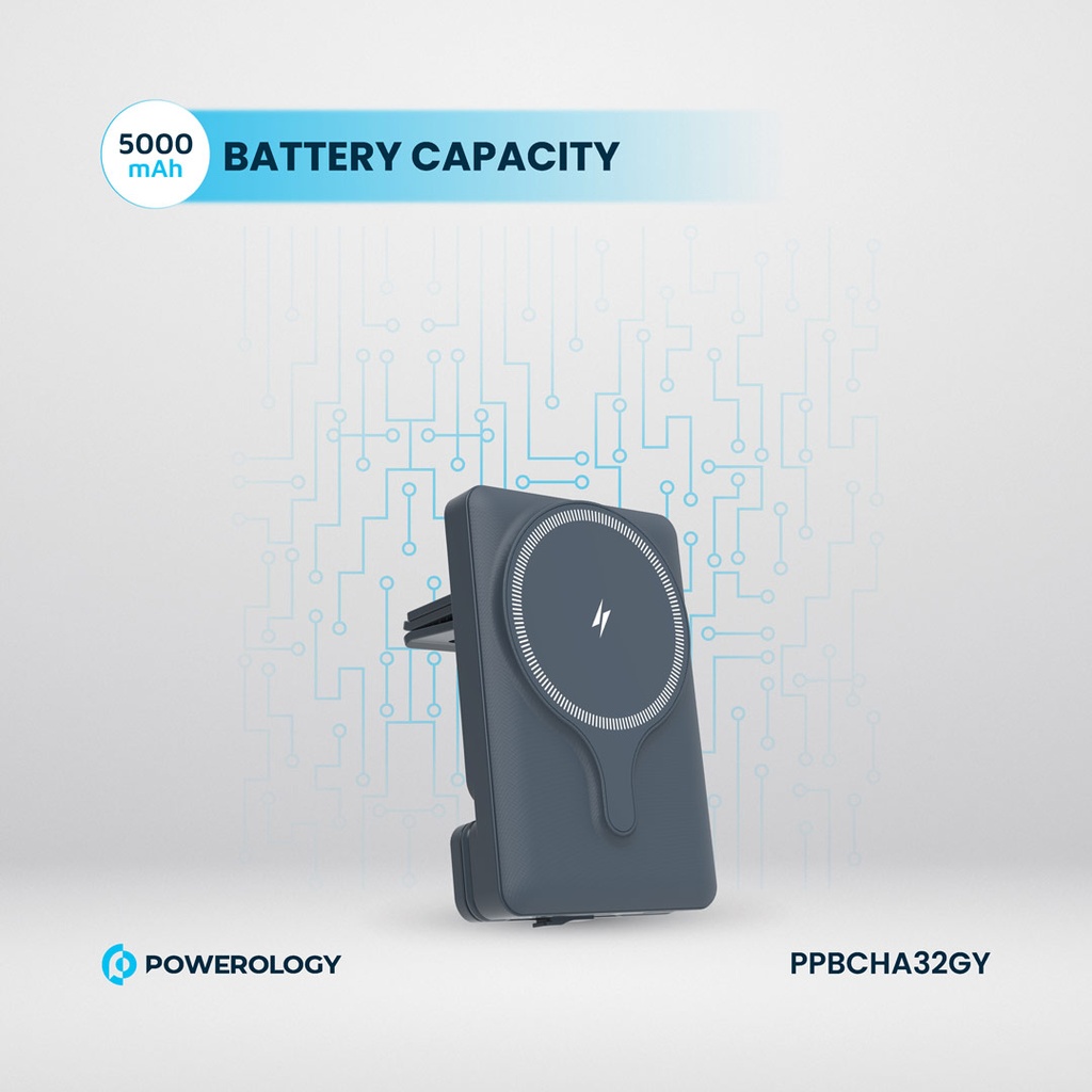 Powerology 5000mAh Powerbank Magsafe Charging Air-Vent Mount