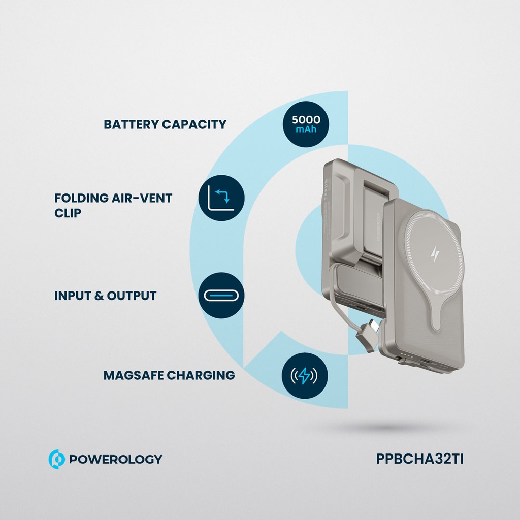 Powerology 5000mAh Powerbank Magsafe Charging Air-Vent Mount