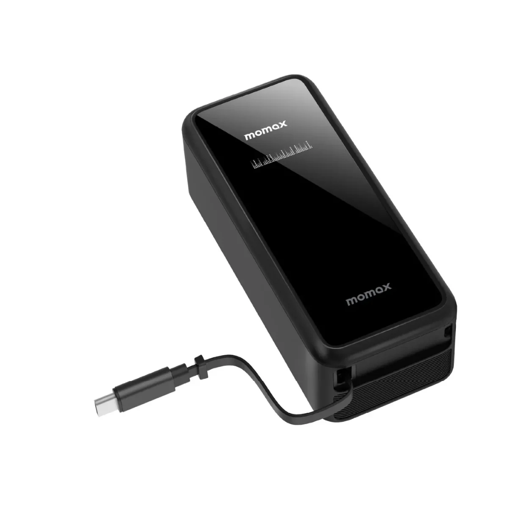 Momax 1-PAC⁺10000mAh 3 in 1 Hybrid GaN Battery Pack with Build-in retractable Cable (Black)