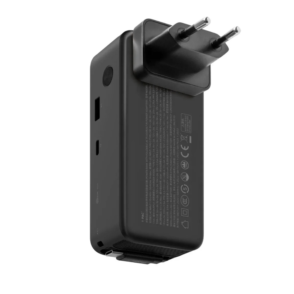 Momax 1-PAC⁺10000mAh 3 in 1 Hybrid GaN Battery Pack with Build-in retractable Cable (Black)