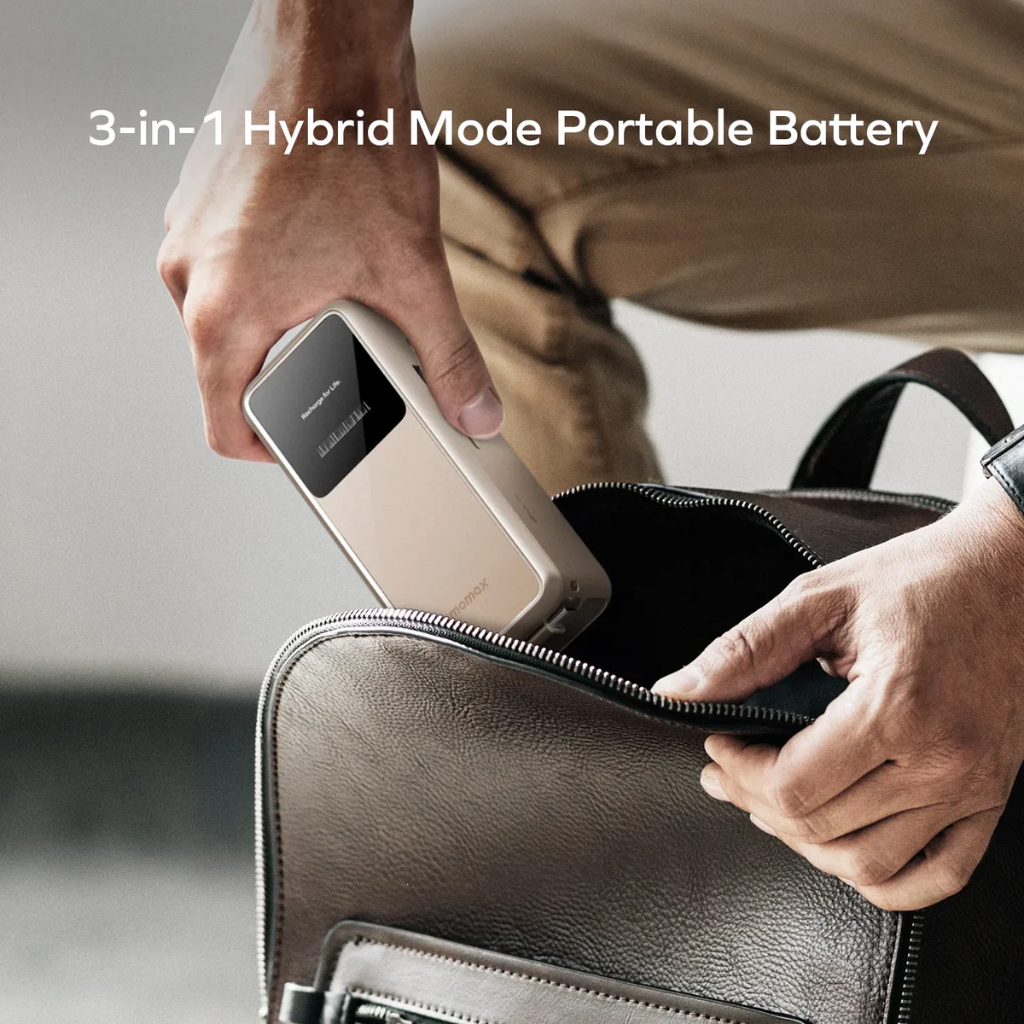 Momax 1-PAC⁺10000mAh 3 in 1 Hybrid GaN Battery Pack with Build-in retractable Cable (Titanium)