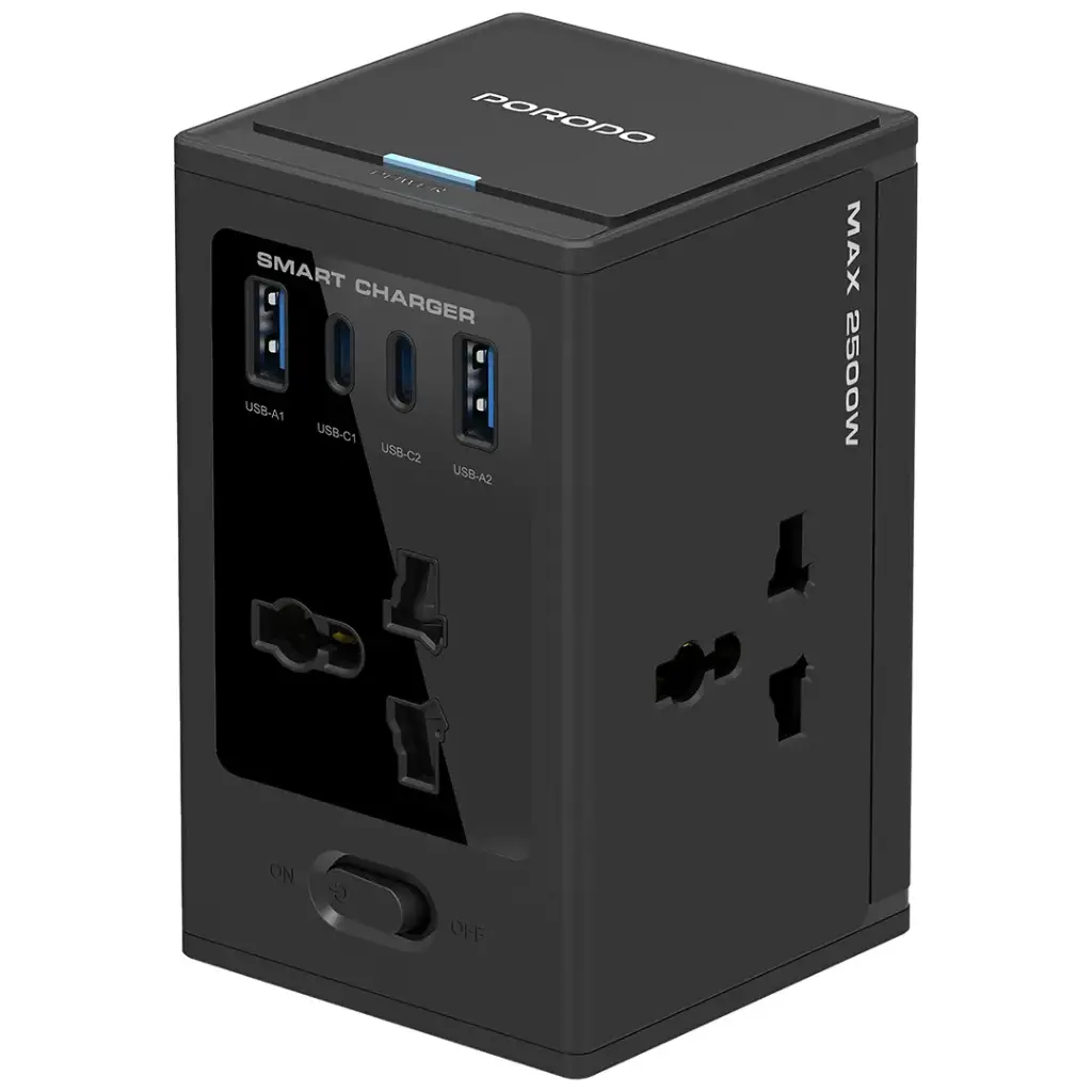 Porodo Universal GaN Multi-Port Cube Adapter with 4 AC Sockets