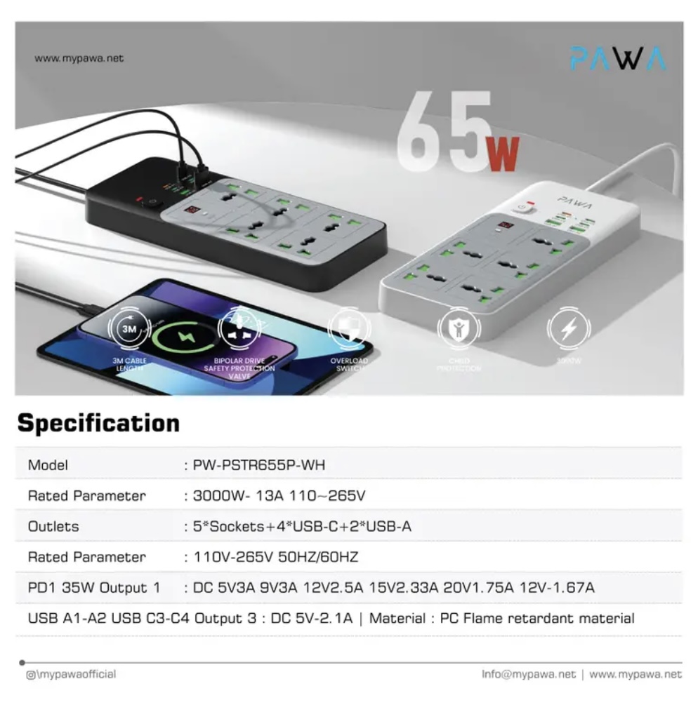 Pawa Universal Powerstrip with Timer 65W