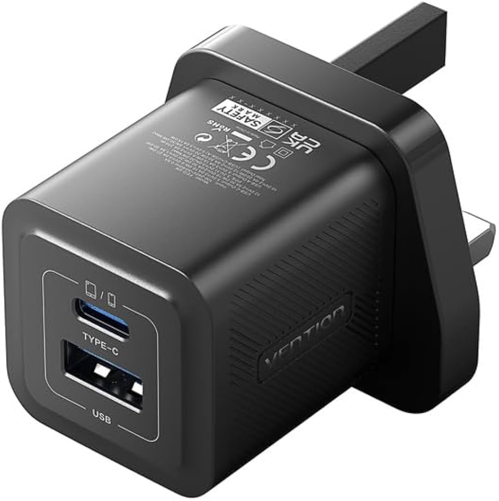 Vention 2-Port Wall Charger USB (C + A) 30W/30W with USB-C to USB-C Cable 1M (Black)
