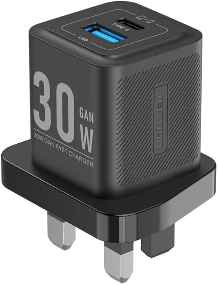 Vention 2-Port Wall Charger USB (C + A) 30W/30W with USB-C to USB-C Cable 1M (Black)