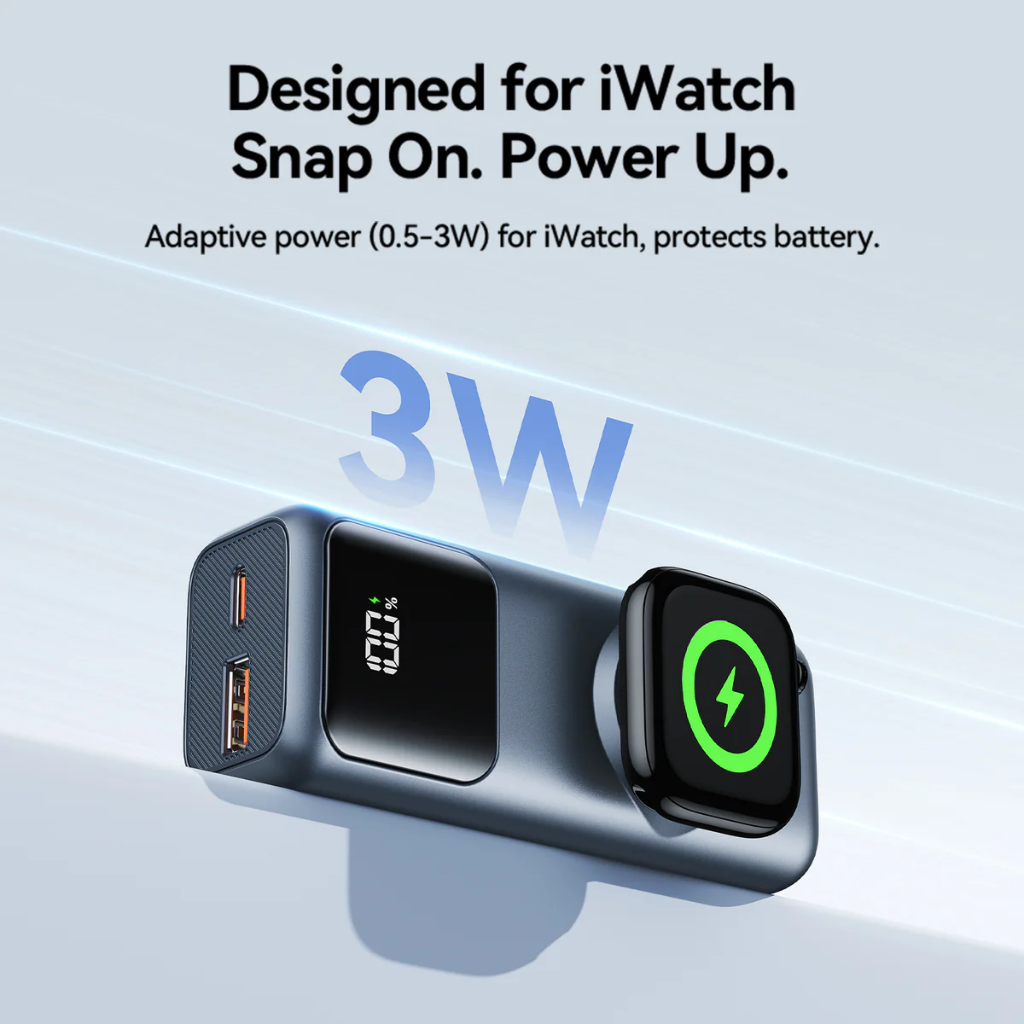 Vention Mini 10000mAh Power Bank (USB-C + USB-A) with Built-in USB-C Cable & Apple Watch Charging 22.5W (Gray)