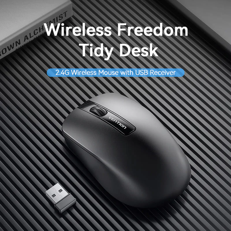 Vention 3-Button Wireless Computer Mouse with USB Receiver (Black)