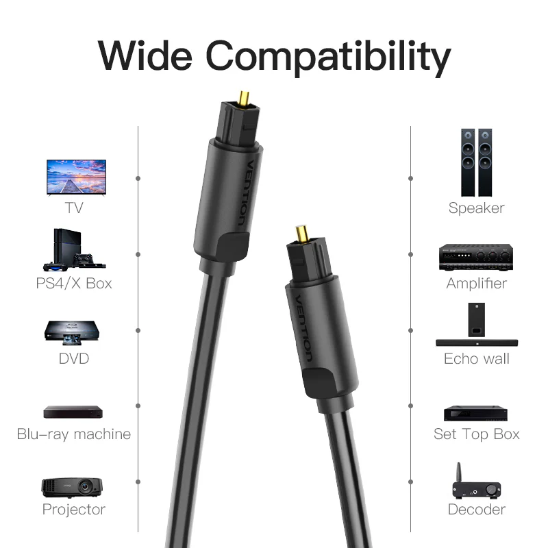 Vention Optical Fiber Audio Cable 2M (Black)
