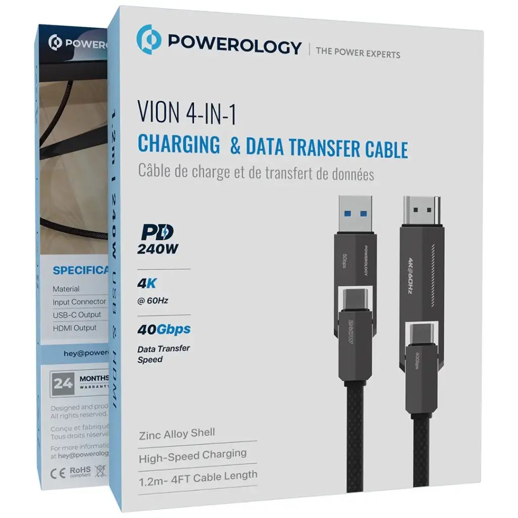 Powerology 4-In-1 Charging & Data Transfer Cable (Black)