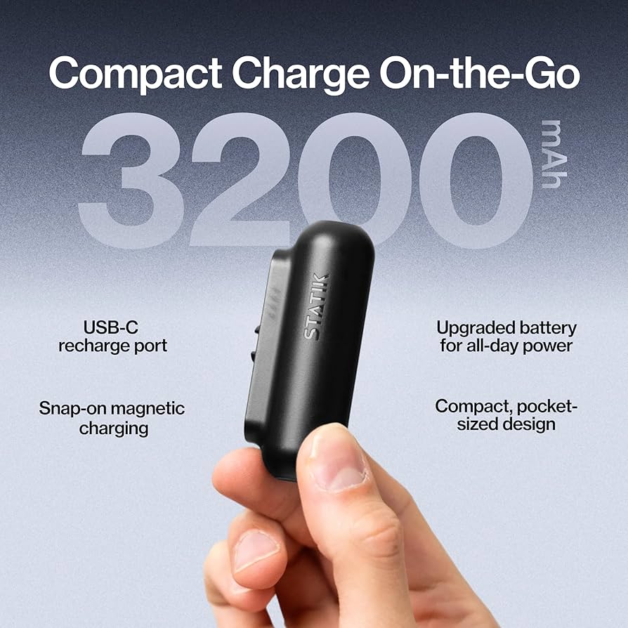 Statik Snap-N-Charge Power Bank Universal USB-C, Lightning & Micro USB Magnetic Tips V3 3200mAh (Black)