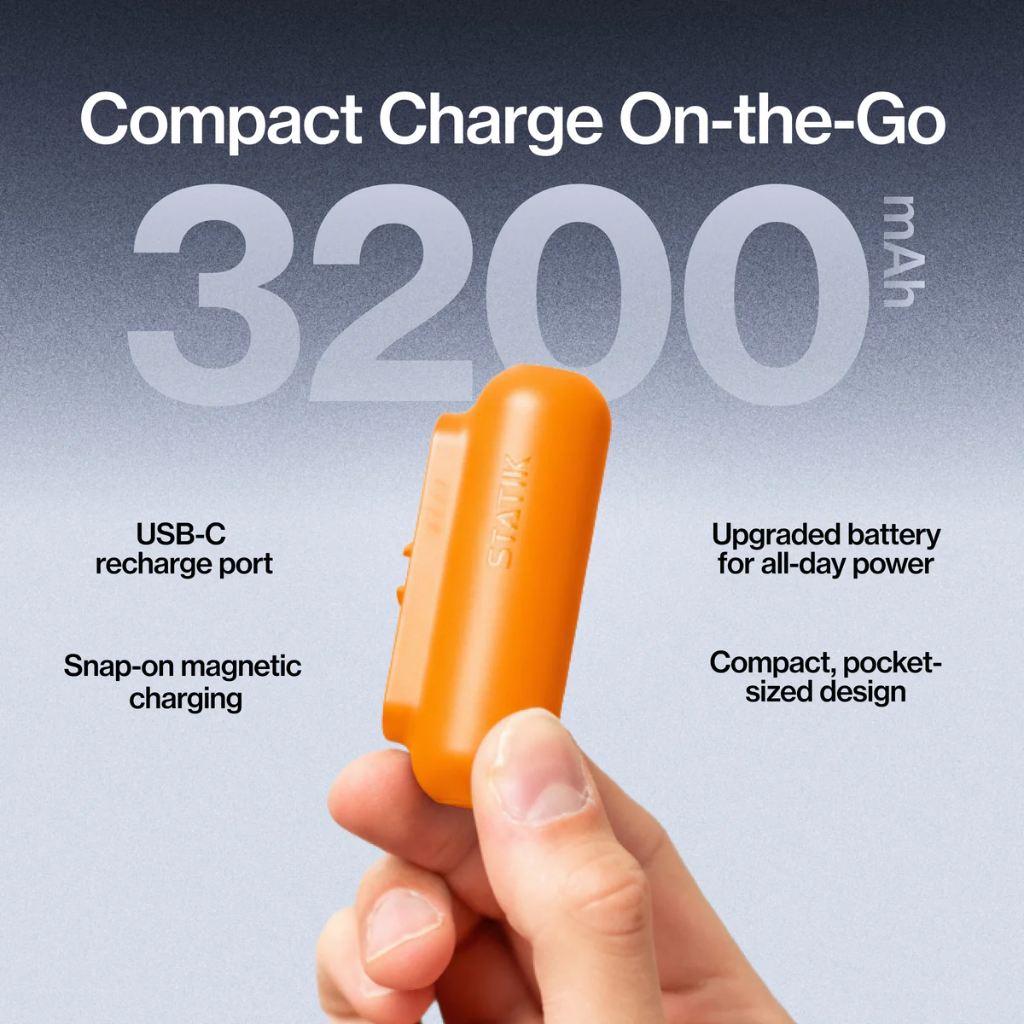 Statik Snap-N-Charge Power Bank Universal USB-C, Lightning & Micro USB Magnetic Tips V3 3200mAh (Orange)