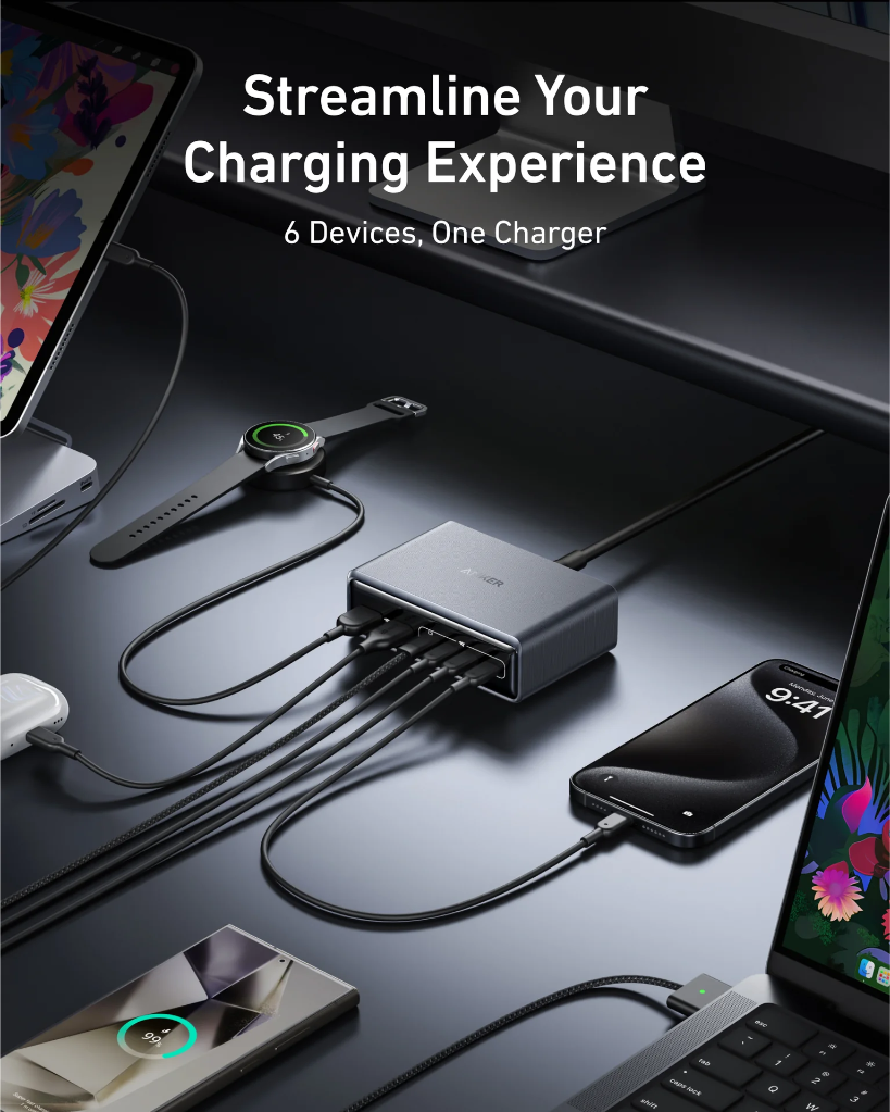 Anker Prime Charger 200W, 6 Ports, GaN (Silver)