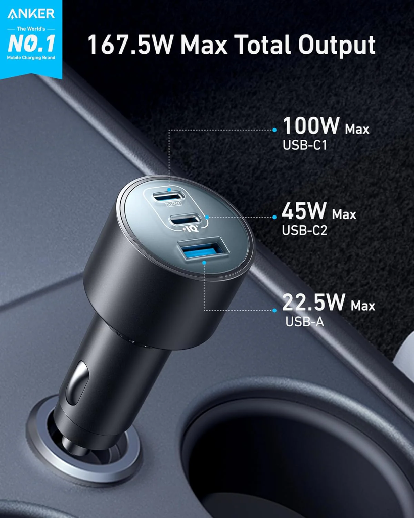 Anker Car Charger 167.5W, 3 Ports Cable Bundle (Gray)  