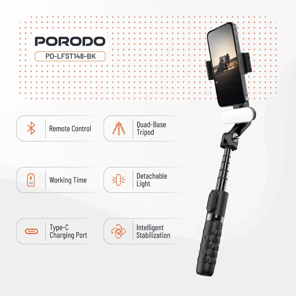Porodo QuadBase Gimbal Stabilizer (Black)