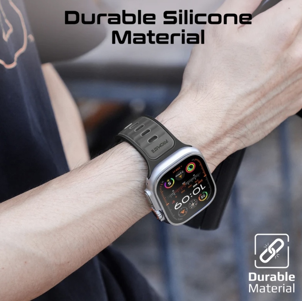 Promate Two-Tone Sport Silicone Band for Apple Watch 44/49mm (Black)