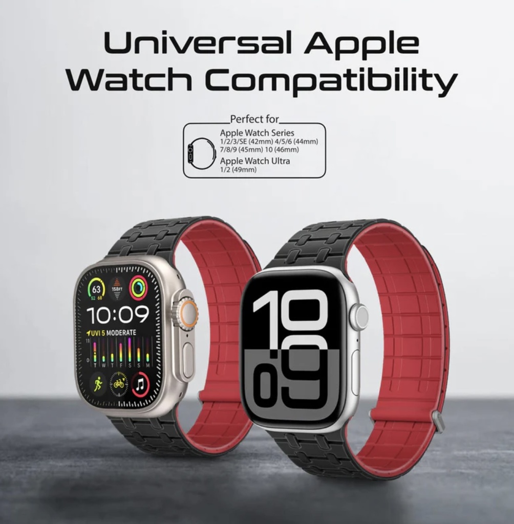 Promate Magnetic Silicone Strap with Metal Loop For Apple Watch 44/49mm (Black) 