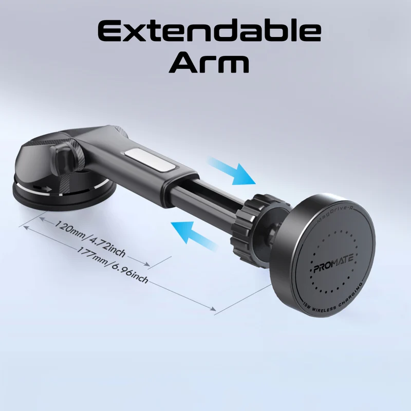 Promate 15W Car Charger MagSafe with Retractable Cable (Black)