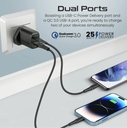 Promate 25W PD Dual Port Adapter USB-C to Lightning Cable (Black)