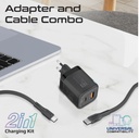 Promate 25W PD Adapter Combo Dual Port with 60W USB-C Cable (Black)