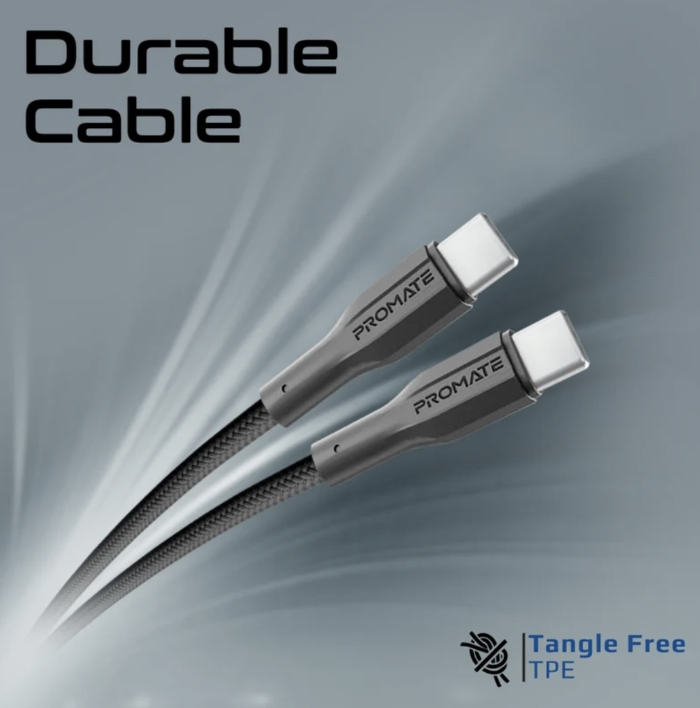 Promate 25W PD Adapter Combo Dual Port with 60W USB-C Cable (Black)