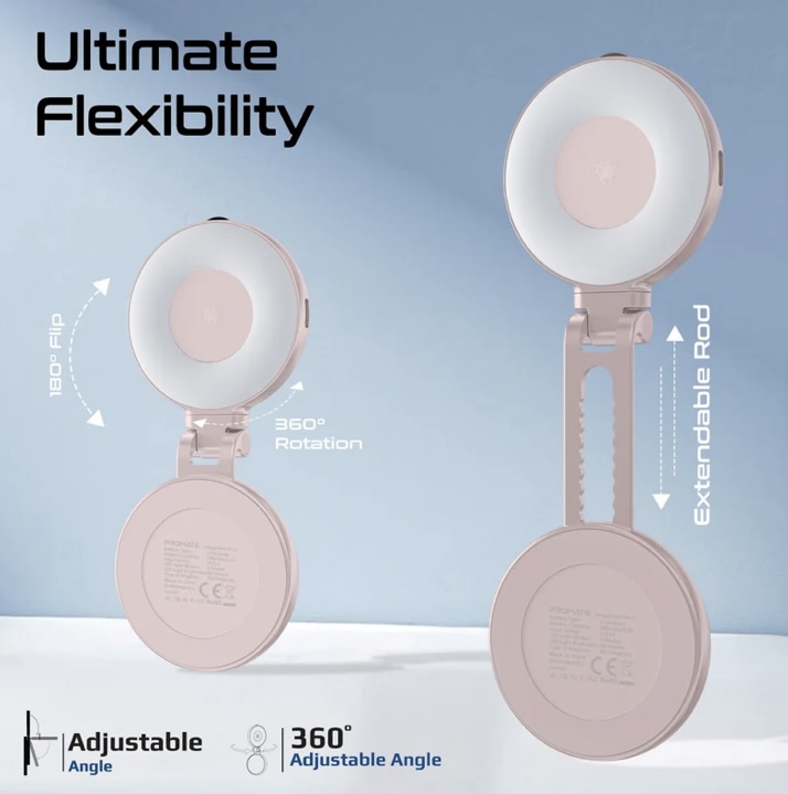 Promate MagSafe LED Ring Light 360° Rotatable (Rose Gold) 