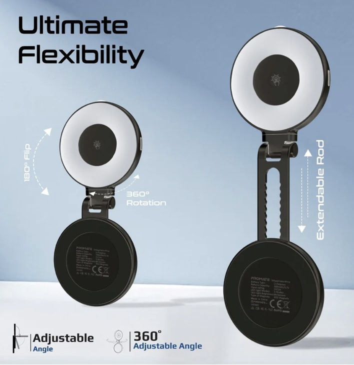 Promate MagSafe LED Ring Light 360° Rotatable (Black) 