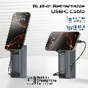Promate Aluminum Crafted  With Retractable USB-C Cable 130W   & TFT LCD Screen Power Bank 20000mAh (Black)