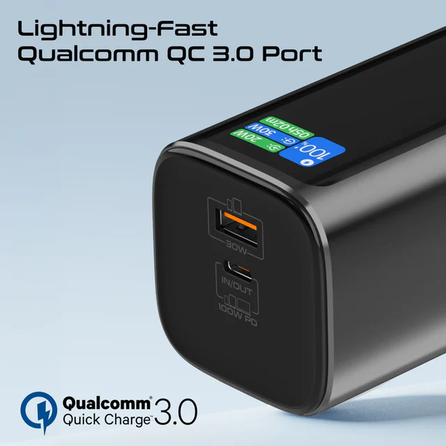 Promate Aluminum Crafted  With Retractable USB-C Cable 130W   & TFT LCD Screen Power Bank 20000mAh (Black)