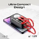Promate 10000mAh Transparent Smartphone and Apple Watch Charging Power Bank with USB-C & Lightning Cable (Red)