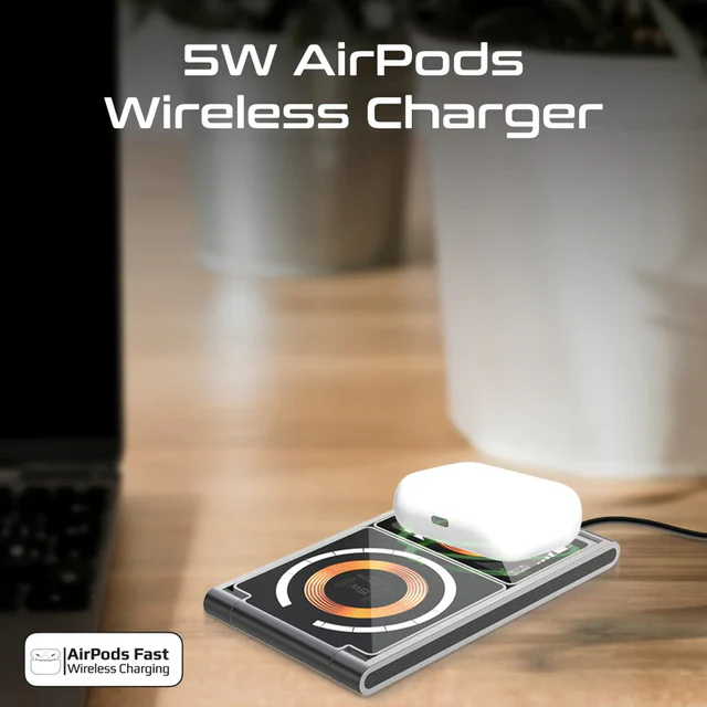 Promate 3 in 1 Ultra-Slim Transparent MagSafe Wireless Charging Foldable 15W (Black)