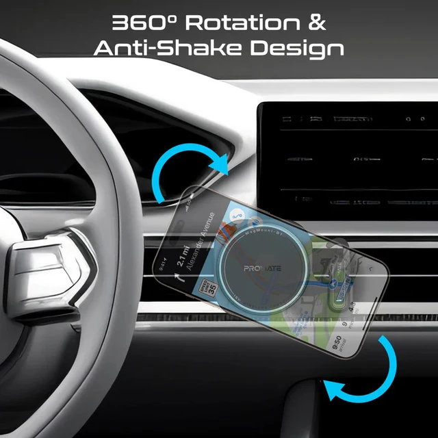 Promate 2-in-1 MagSafe Wireless Car Charger 15W Built-in Wireless Mono ENC Earphone (Black)