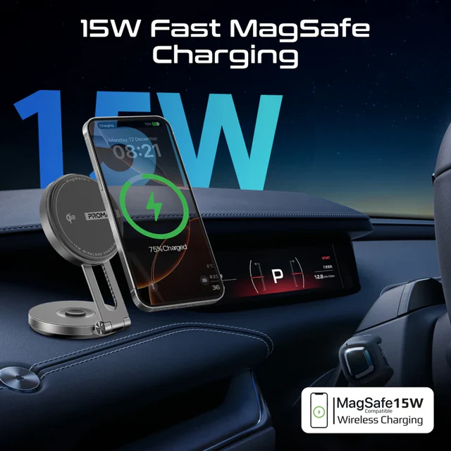 Promate Car Charging Mount Magnetic Wireless 15W Qi2 (Black)