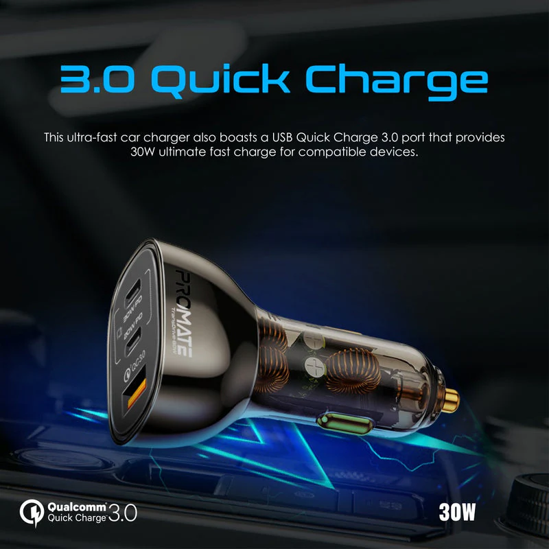 Promate Car Charger 80W (Transparent)