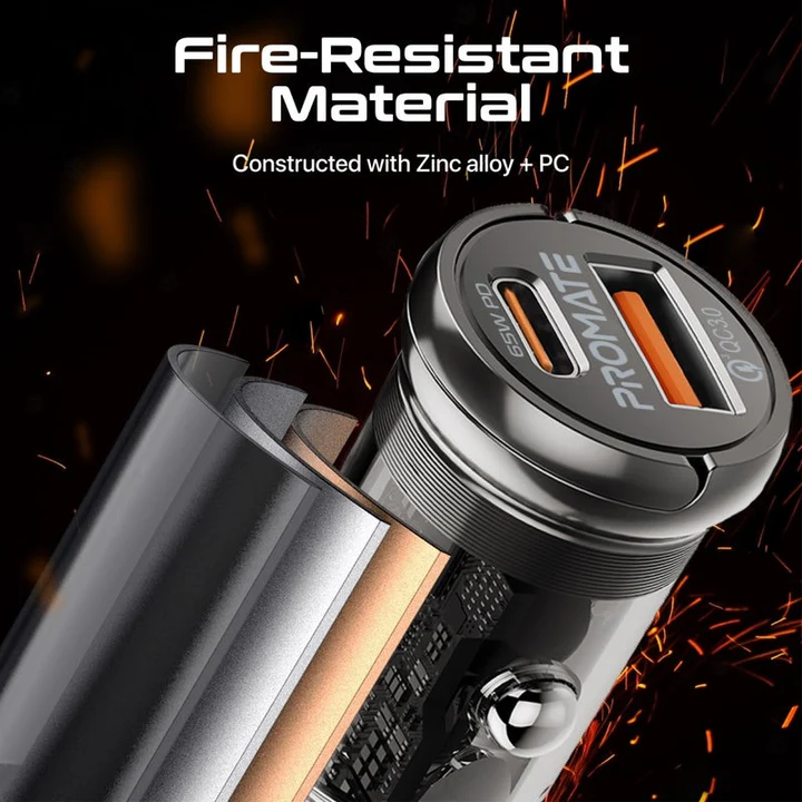 Promate Mini Car Charger 65W (Transparent) 