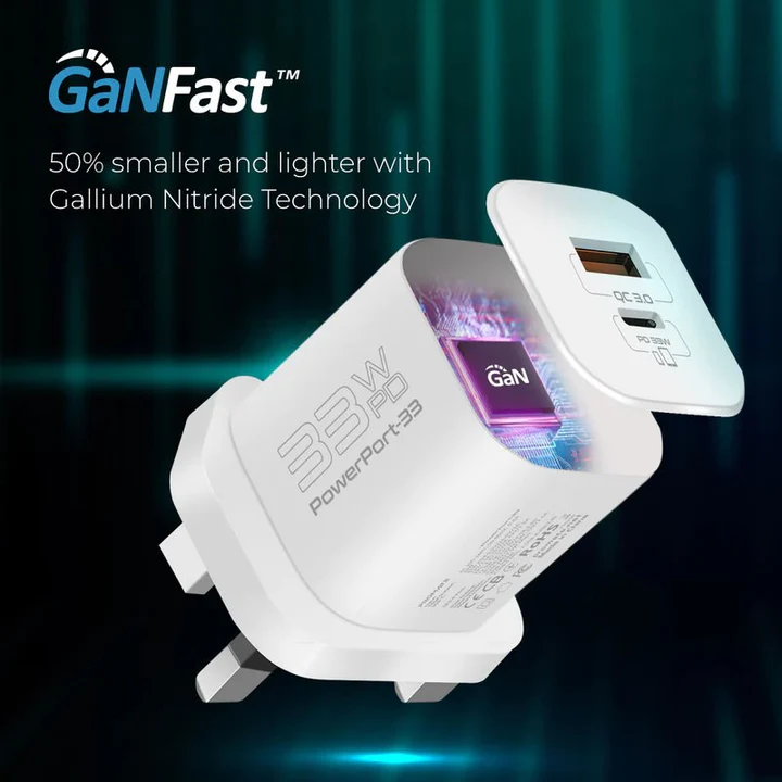 Promate Charging Adapter 33W PD GaNFast™ (White)