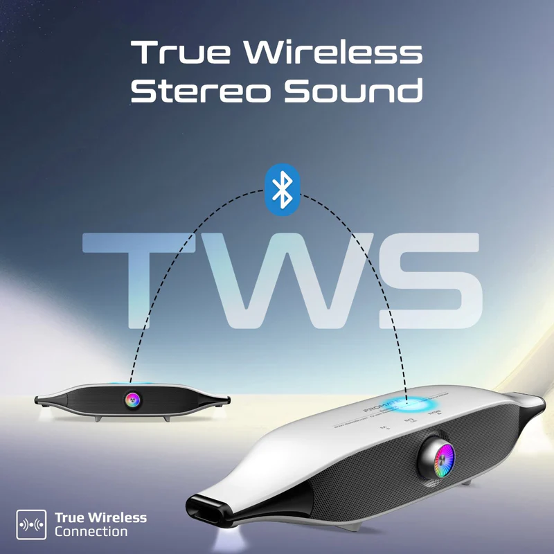 Promate 20W BassBoost™ Quad Speaker Wireless RGB Soundbar  • 30Hours Playback (White)