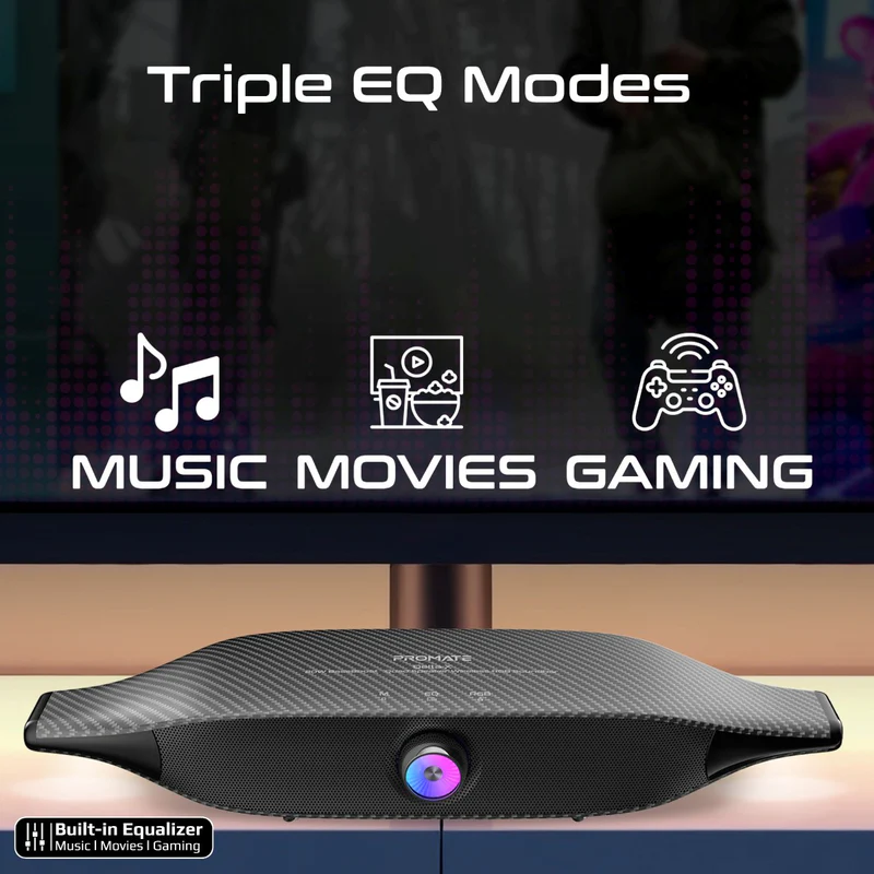 Promate 20W BassBoost™ Quad Speaker Wireless RGB Soundbar  • 30Hours Playback (Titanium)