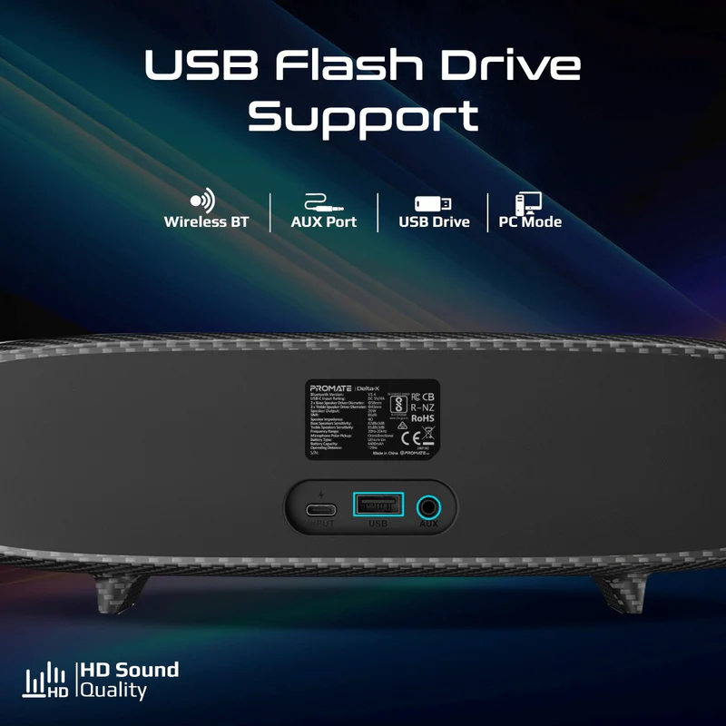 Promate 20W BassBoost™ Quad Speaker Wireless RGB Soundbar  • 30Hours Playback (Titanium)