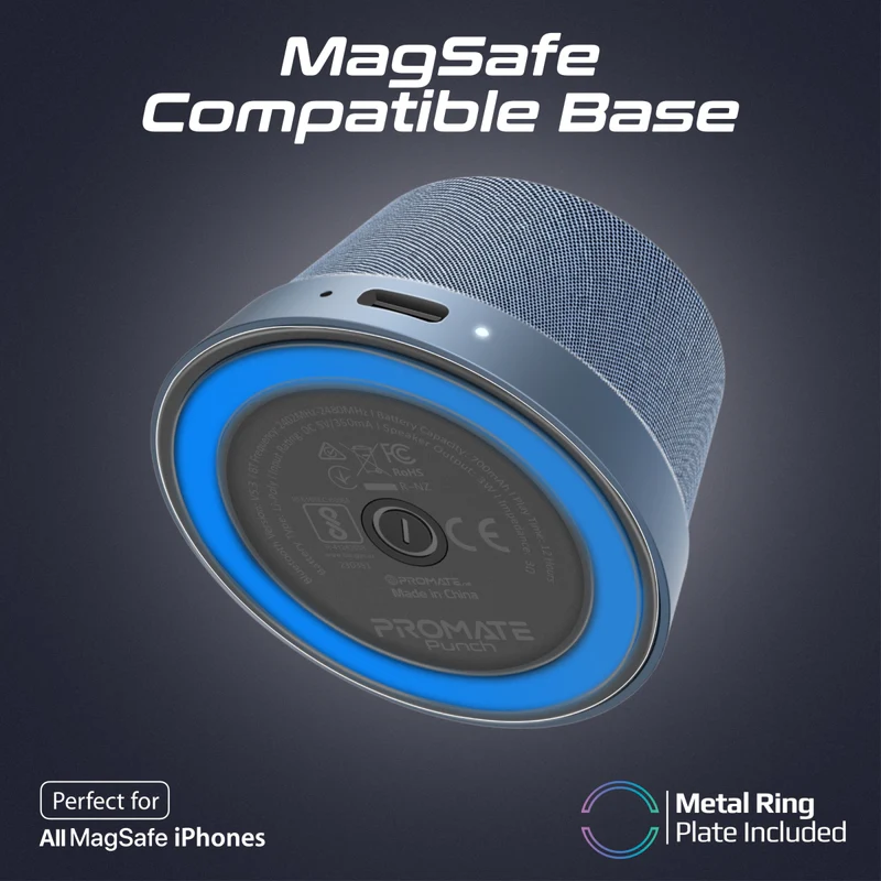 Promate High-Fidelity Mini Bluetooth Speaker with MagSafe Compatible Base (Navy)