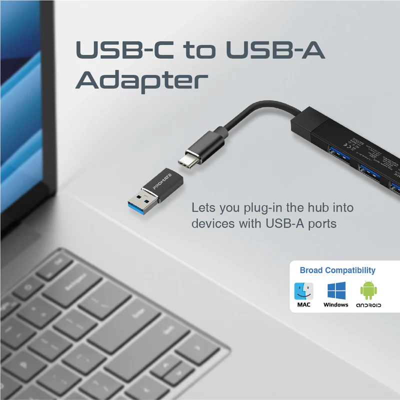 Promate LiteHub 4-in-1 Multi-Port USB-C Data (Black)