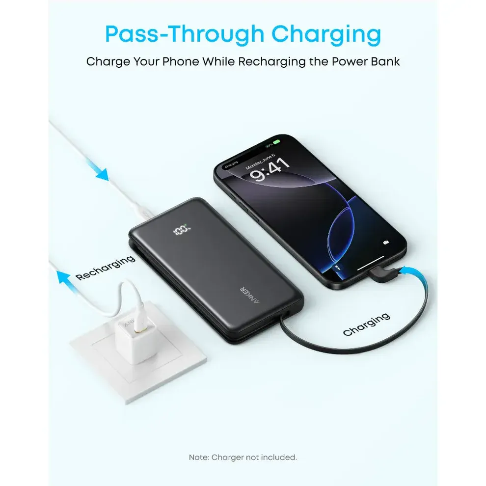 Anker Zolo 22.5W, Built-In USB-C Cable Power Bank 10,000mAh (Black)