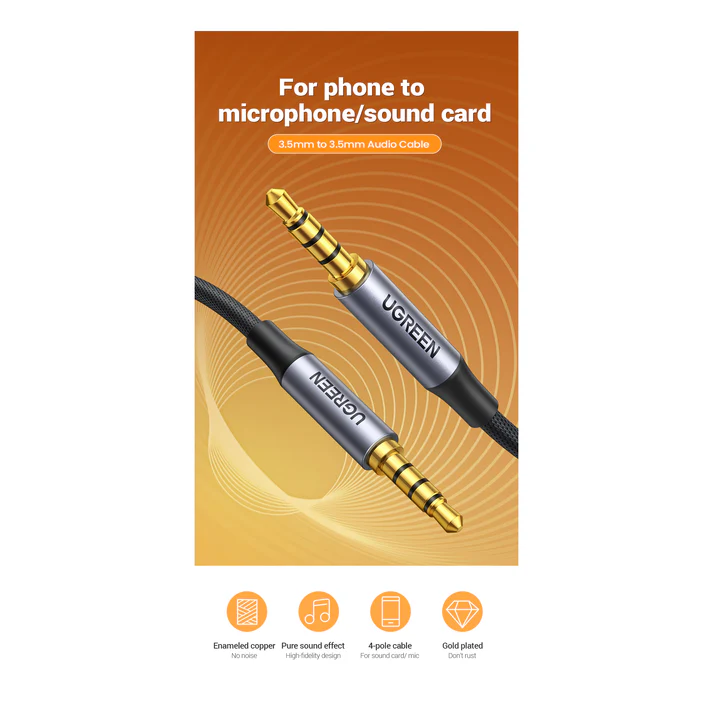 UGREEN 3.5mm to 3.5mm 4-Pole Microphone Audio Cable 5M (Black)
