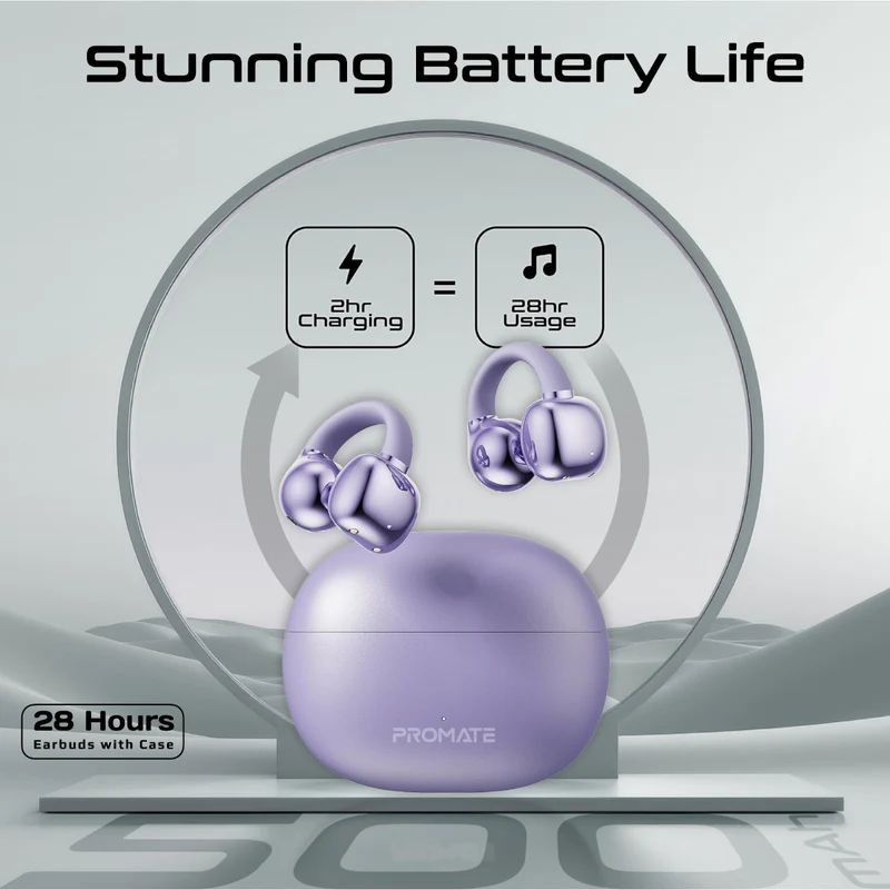 Promate AudioFit™ Wireless Ear Clip TWS Earbuds (Purple)
