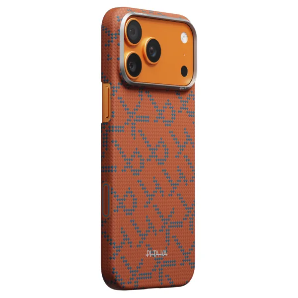 PITAKA Monogram Edge Case for iPhone 17 Pro（Leaping - Orange/Blue）